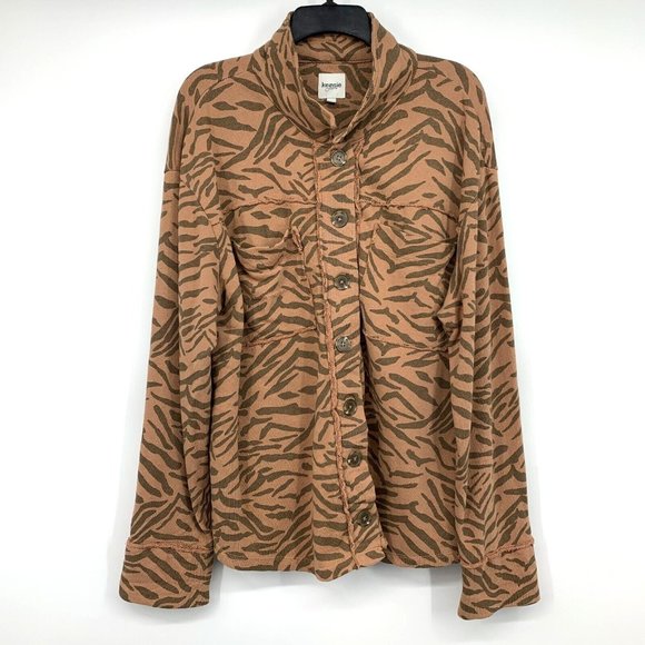 Kensie Shacket Zebra Print Button Down Brown Shirt Jacket Cotton - Picture 1 of 9